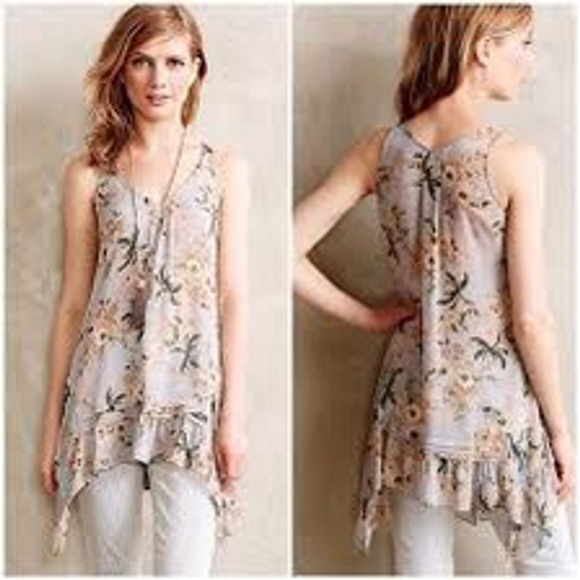 Maeve by Anthropology Floral Shirt Dress Gray/Yellow Size M - Picture 1 of 9